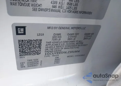 2020 Chevrolet Silverado 4Wd Short Bed Rst из США, поврежденный, VIN 1GCUYEED5LZ191904